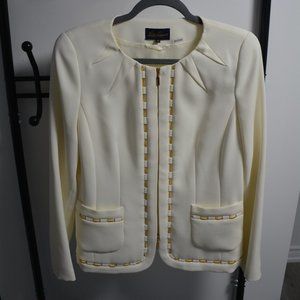Luisa L Ragnoli brand, Size 46, Jacket; Light Cream, with golden "inserts"; NWOT